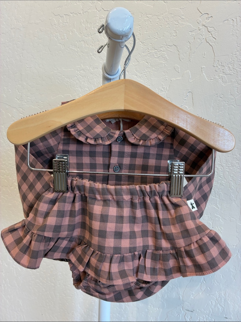 Baby Plaid Pink & Brown Ruffle Two-Piece Set